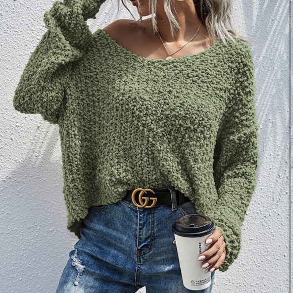 SOLD OUT CLEARANCE Green Popcorn Batwing Soft Oversized Sweater - Picture 3 of 4
